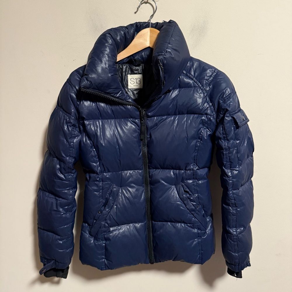 S13 Ella Metallic Down-Fill Puffer Navy Blue- Size XS